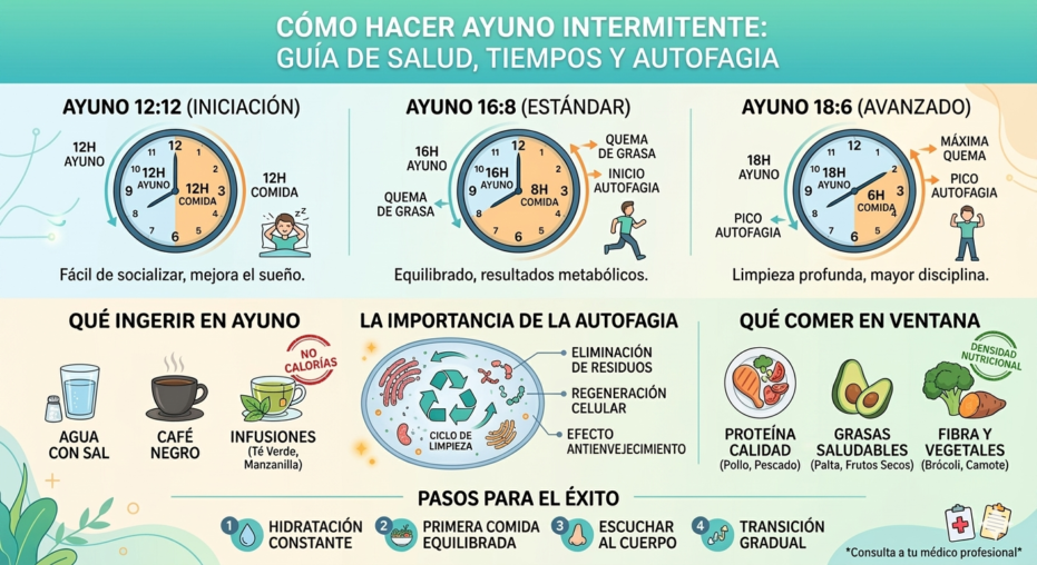 Cómo hacer ayuno intermitente: Guía de salud, tiempos y autofagia